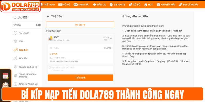Bí kíp nạp tiền DOLA789 thành công ngay