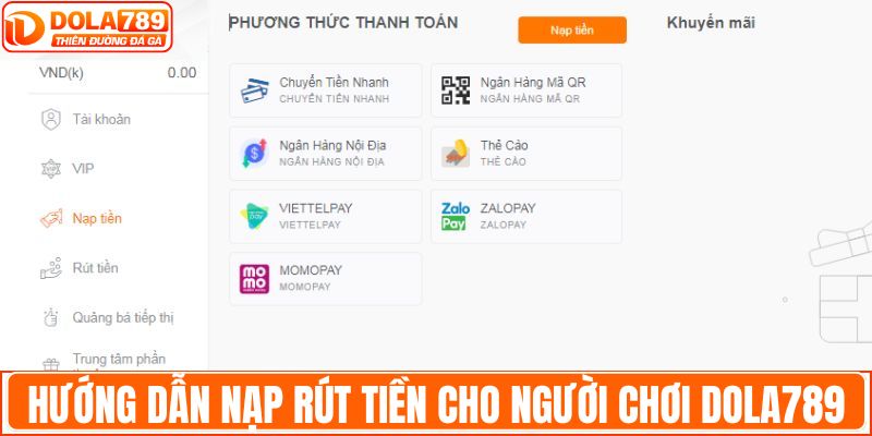 Hướng dẫn nạp rút tiền cho người chơi DOLA789