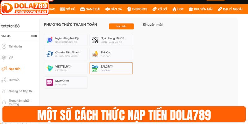 Một số cách thức nạp tiền DOLA789