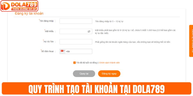 Quy trình tạo tài khoản tại DOLA789