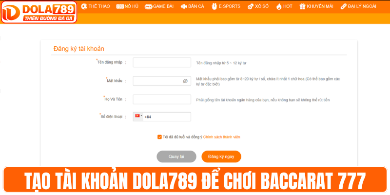 Chọn mức cược và chơi baccarat 777