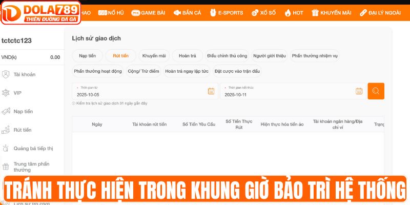 Tránh thực hiện trong khung giờ bảo trì hệ thống